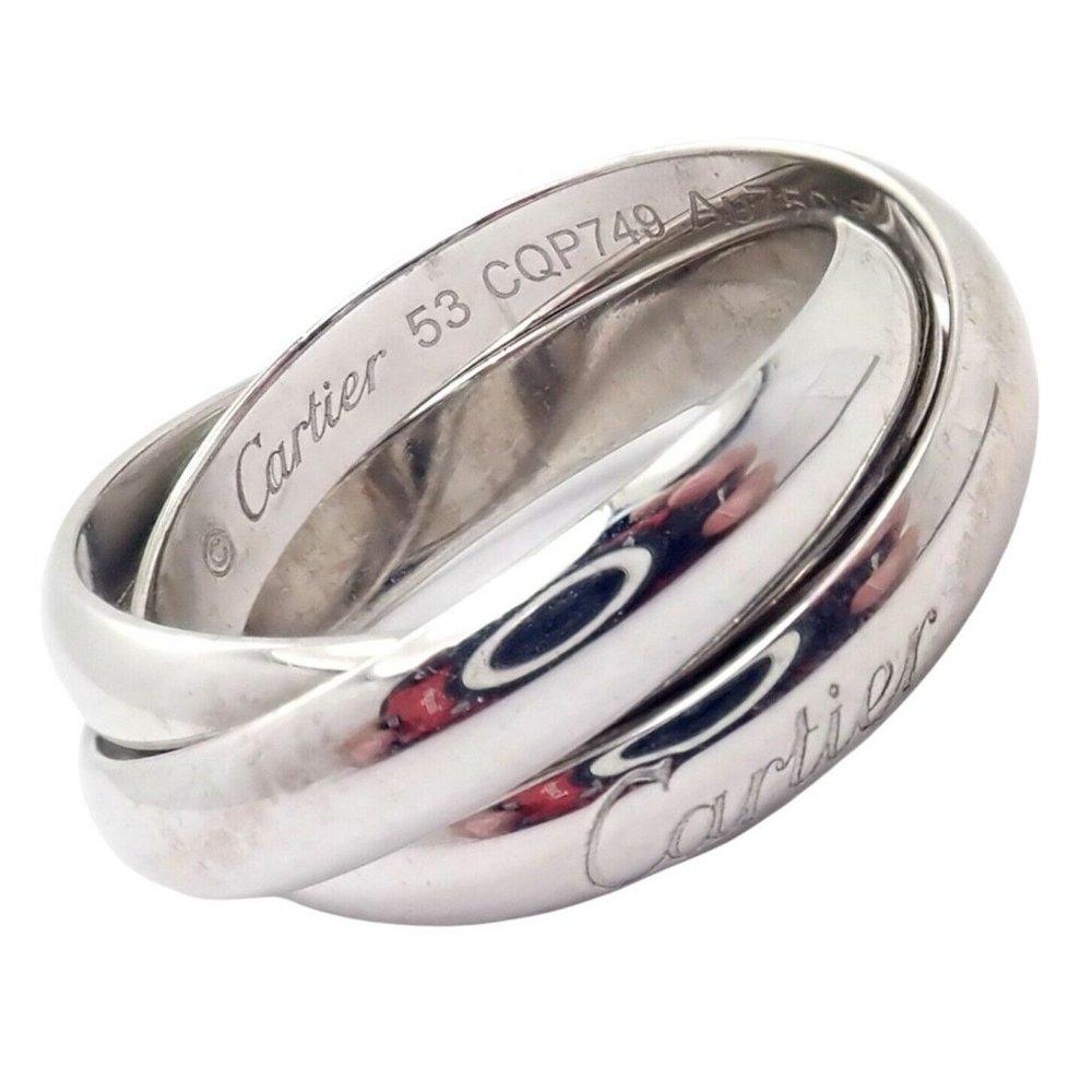 Authentic! Cartier 18k White Gold Trinity Band Ring Size 53 US 6.25